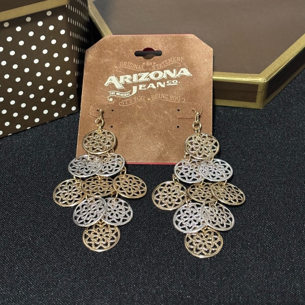 Elegant Gold and Silver Dangle Earrings - Picture 6 of 8
